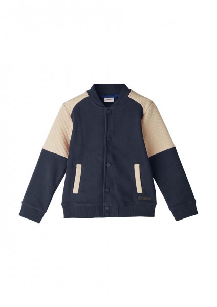 Sweatshirt Jacke im Materialmix, Druckknopfleiste, Stehkragen, Blau