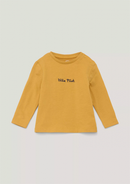T-Shirt aus Baumwolle mit langen Ärmeln und Stickerei, gelb