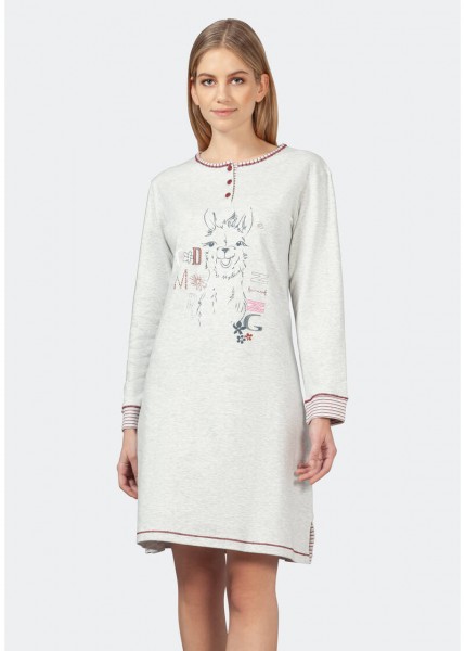Nachthemd langarm mit Lama-Print, grau