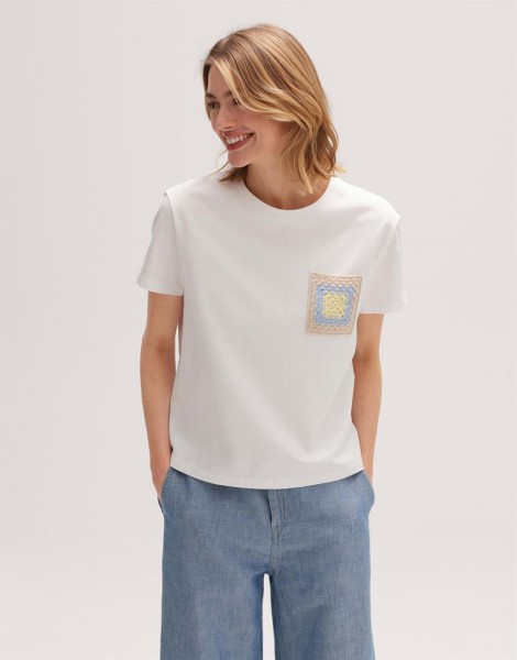 T-Shirt Saeke aus BCI Cotton,klassische T-Silhouette, Häkeltasche auf der Brust