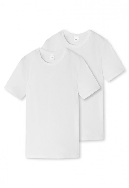 Weißes T-Shirt für Jungen im praktischen Doppelpack, mit rundem Halsausschnitt