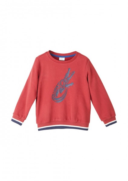 Sweatshirt mit coolem Frontprint, Rundhalsausschnitt, Ausschnitt mit Rippblende, Rot