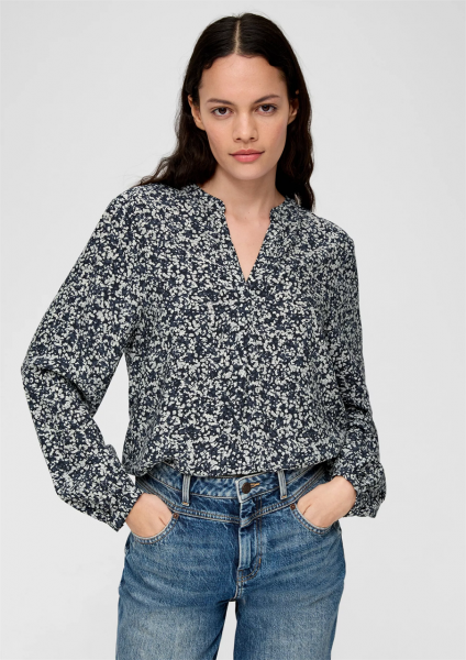 Bluse aus Viskose mit Manschetten, blau