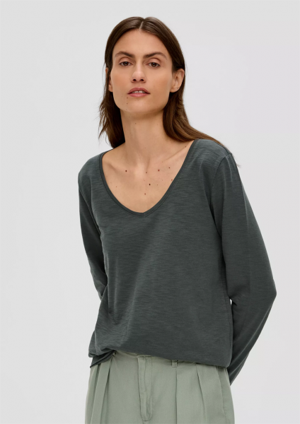 T-Shirt aus Baumwolle mit langen Ärmeln, olivgrün
