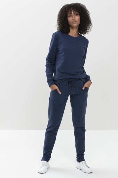 Mia Sweater 1/1 -Arm, Rundhalsausschnitt, legere Passform, Bündchen an Ärmeln und Bund, Farbe blau
