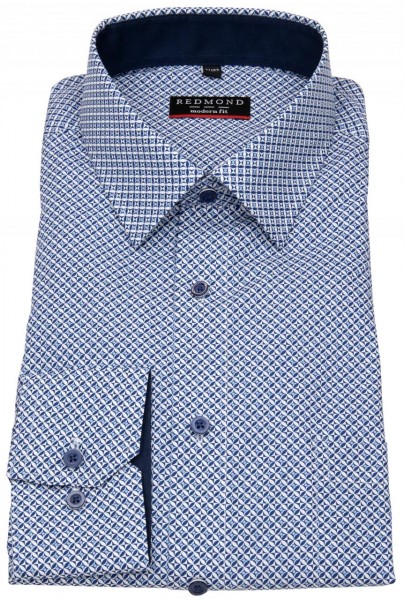 HERREN CITYHEMD POPELINE, PRINT, MODERN FIT, BLAU